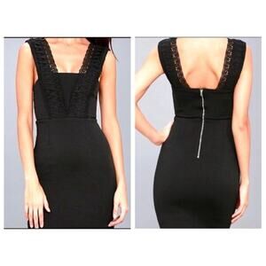Lulu's Black Crotchet Trim bodycon Cocktail Dress Size XS